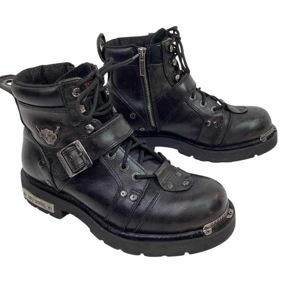 Harley-Davidson Leather Heavy Duty Motorcycle Boots Mens 9.5 Side Zip Black - Picture 9 of 14